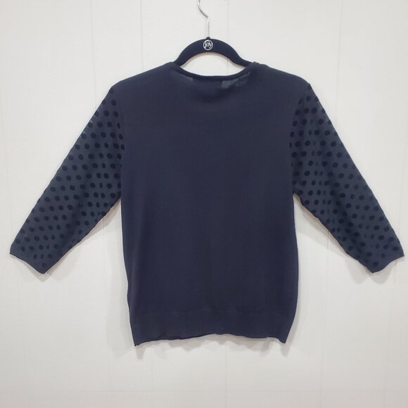 August Silk Black Sweater w/  sheer dotted sleeves and upper bodice. Size S A104 - Picture 2 of 5